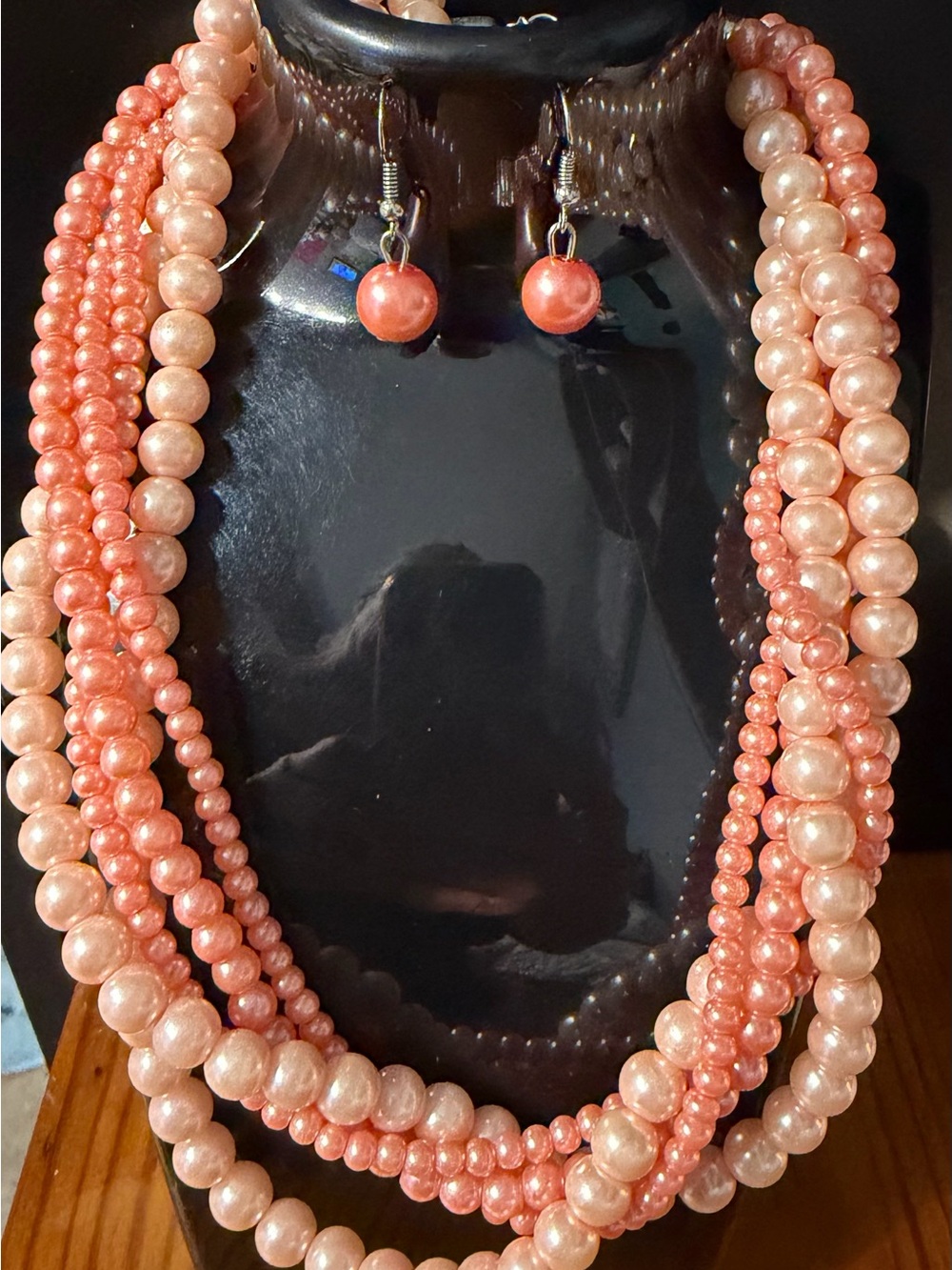 Women’s Multi-Strand Pink Pearl Necklace & Earrings Set